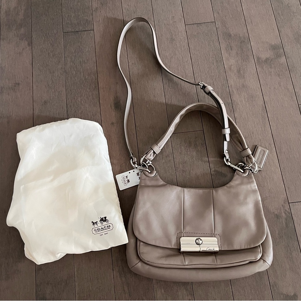 Coach Kristin Leather Shoulder Bag crossbody in mushroom with Removable Strap